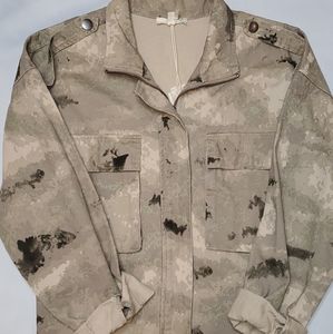 NWT Acid Wash Camo Military Jacket with Raw Hem